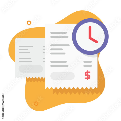 Payment invoice budget history icon vector flat cartoon graphic illustration, annual monthly scheduled requiring pay time period, waiting suspended finance money transaction bill image clipart photo