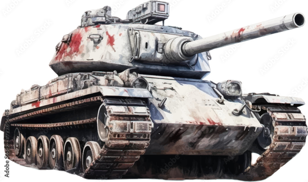 Watercolor tank on white background