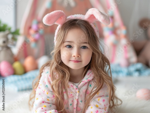 Child in Bunny Ears Celebrating Easter.