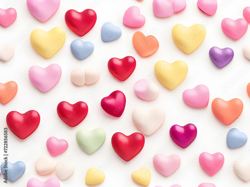a lot of different colored hearts on a white surface