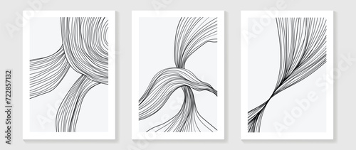 Abstract line art background vector. Minimalist modern botanical contour drawing on white color. Contemporary art design illustration for wallpaper, wall decor, card, poster, cover, print. © TWINS DESIGN STUDIO