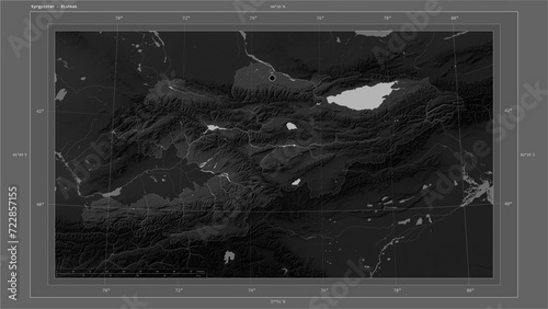 Kyrgyzstan composition. Grayscale elevation map photo