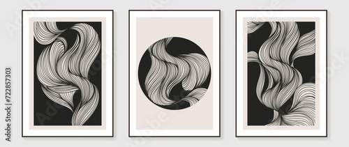 Abstract line art background vector. Minimalist modern botanical contour drawing on white color. Contemporary art design illustration for wallpaper, wall decor, card, poster, cover, print.