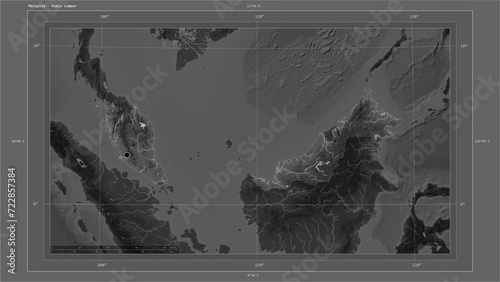 Canvas Print Malaysia composition. Grayscale elevation map