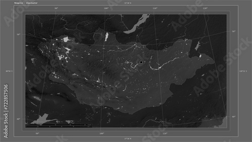 Mongolia composition. Grayscale elevation map