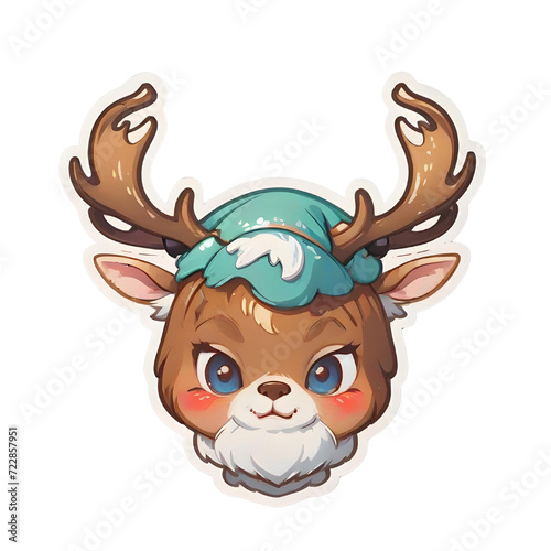 a sticker of a deer wearing a Santa hat, Generative AI