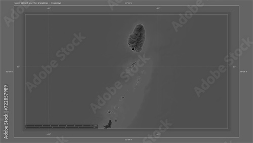 Saint Vincent and the Grenadines composition. Grayscale elevation map photo