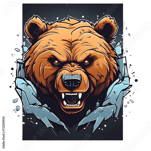 Bear Angry Head of Black on White Background Desgin Created By Ai photo