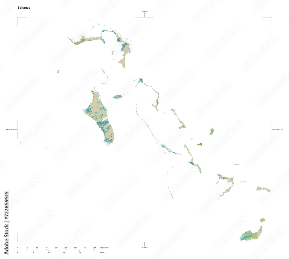 Bahamas shape isolated on white. OSM Topographic Humanitarian style map