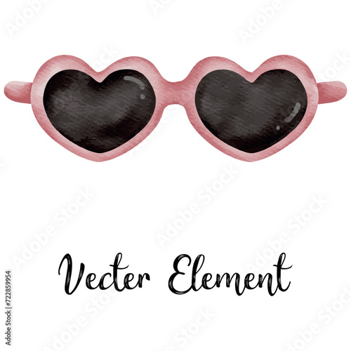 
Watercolor heart-shaped glasses, isolated on white background. For various products, cards, fashoin, 