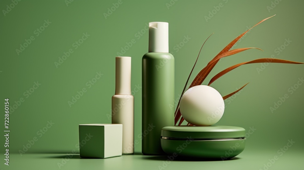 Cosmetic bottle, green background. Beauty mockup. Cosmetic bottle, green background. Beauty mockup.