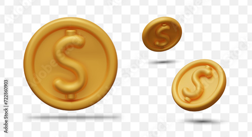 Model of big golden coin with dollar symbol. Realistic money for banking
