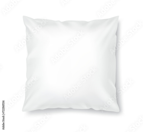 Pillow in silk pillowcase realistic vector illustration. Sleeping cushion for bedroom 3d model on white background. Design mockup upper view