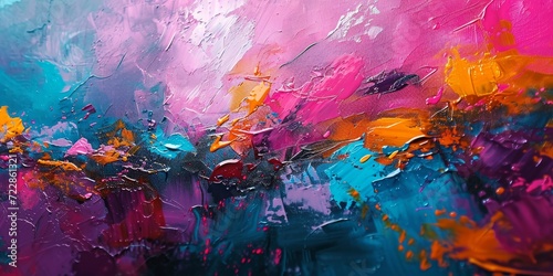 Colorful street art graffiti background. Pink, magenta, blue, yellow colors drips, flows, streaks of paint. Abstract colorful spilled out oil paints, Generative AI  photo