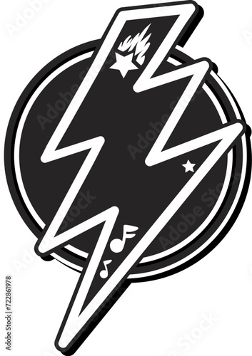 Minimalistic logo emblem of Electric Lightning Discharge. Badge template for slogan and name brand against round backdrop. Simple black and white vector isolated on white background