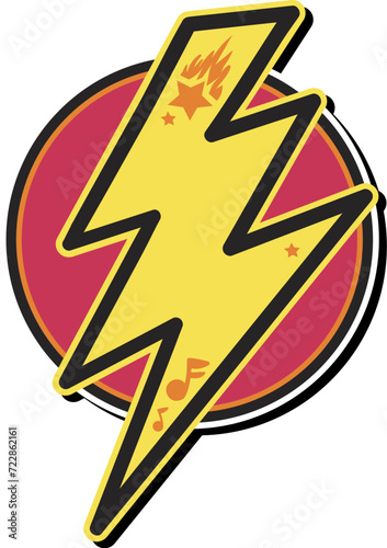 Colored logo emblem of Electric Lightning Discharge. Badge template for slogan and name brand against of round backdrop. Modern vector isolated on white background
