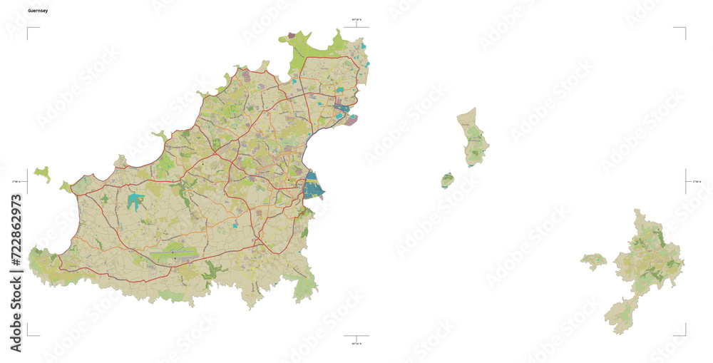 Obraz premium Guernsey shape isolated on white. OSM Topographic Humanitarian style map