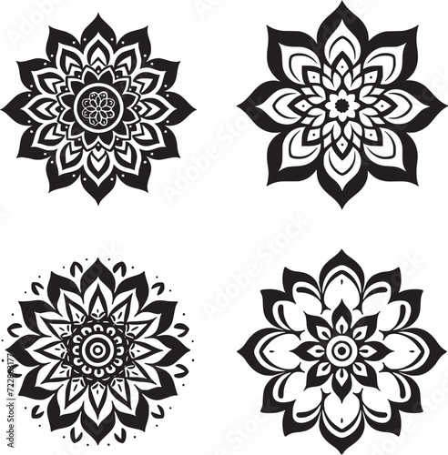simple Mandala Pattern Designs pack- floral mandal black and white, colored and outlined vector illustration- hand drawn traditional and cultural mandala