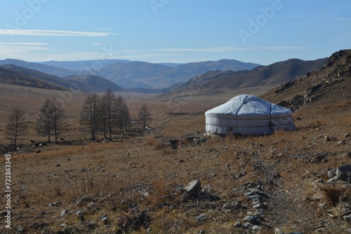 Mongolian Ger (yurt) on rural mountainside