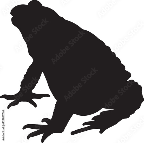 Black silhouette big toad frog animal body, fairy tale Halloween character. Creepy shadow outline of nocturnal toad frog scarecrow. Simple black and white Vector isolated on white background