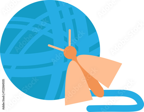 Sorting old unwanted clothes. Old ball of moth eaten knitting wool. Items out of use and fabric to disposal. Recycling of textile industrial products. Simple cartoon flat vector icon isolated on white