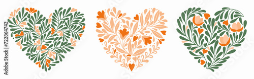 Set of Floral Hearts. Valentine   s Day. Vector.