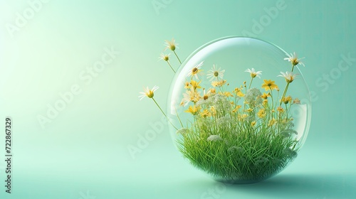 Abstract sphere of flowers and grass