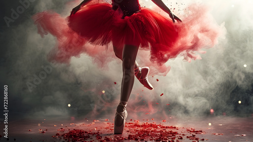 Leinwand Poster a dramatic ballerina with a smoke red tutu