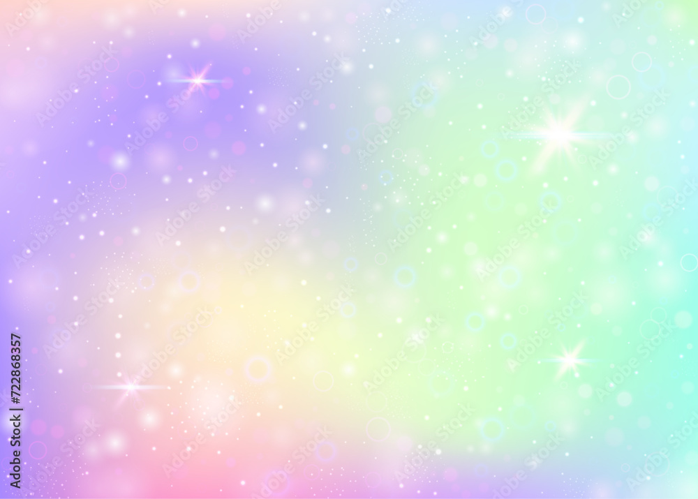 Unicorn background with rainbow mesh. Trendy universe banner in princess colors. Fantasy gradient backdrop with hologram. Holographic unicorn background with magic sparkles, stars and blurs. Unicorn background with rainbow mesh. Trendy universe banner in princess colors. Fantasy gradient backdrop with hologram. Holographic unicorn background with magic sparkles, stars and blurs.