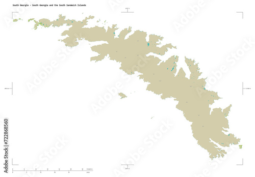South Georgia - South Georgia and the South Sandwich Islands shape isolated on white. OSM Topographic Humanitarian style map