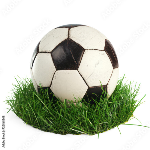 Soccer ball on green grass  cut out - stock png.