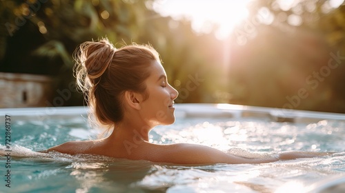 Woman relaxing in outdoor spa