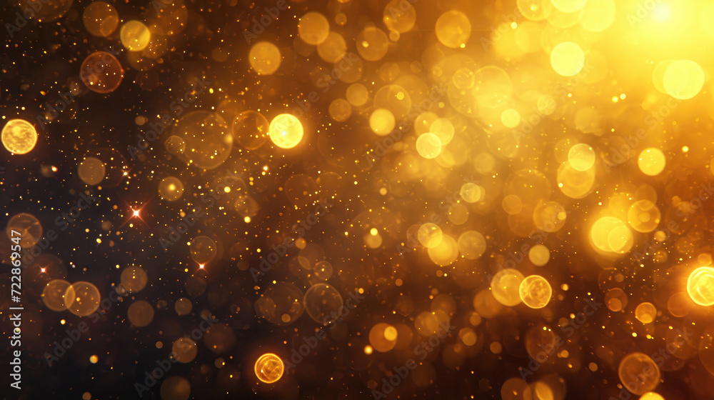 Golden Christmas Bokeh A festive blend of glittering lights, warm gold hues, abstract bokeh creating a magical banner background copy space area