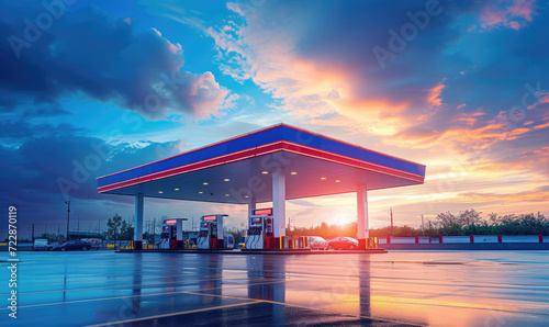 Gas fuel station with clouds and blue sky photo