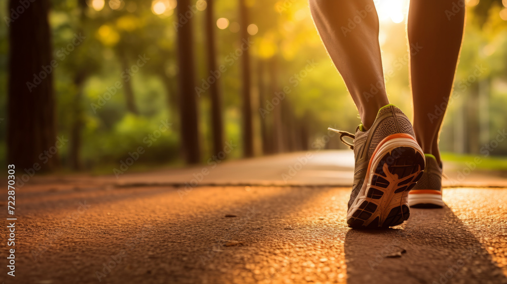 Morning running. Sneakers on the feet of an athlete Morning running. Sneakers on the feet of an athlete