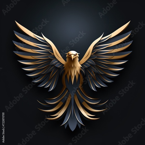 logo emblem symbol icon with bird eagle hawk falcon on black background photo