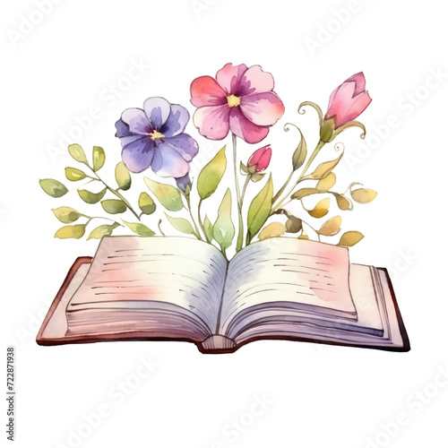 Watercolor Book flowers hand-painted isolated on a white background. © Jo