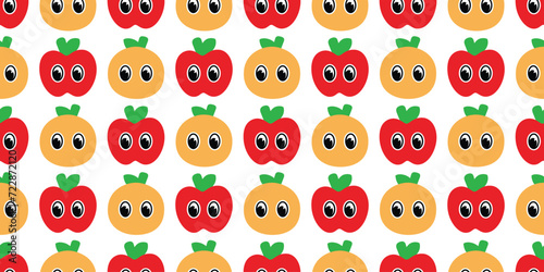 apple orange fruit seamless pattern vector eye cartoon scarf isolated repeat background tile wallpaper gift wrapping paper textile illustration doodle design
