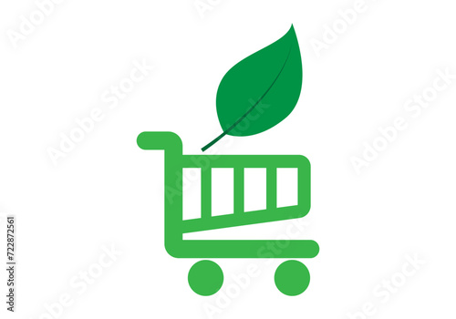 Icono verde de un carrito de la compra con hoja.