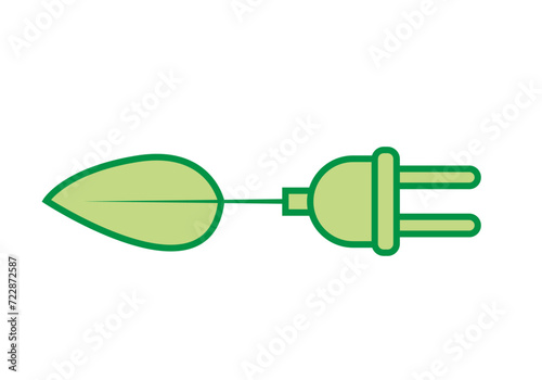 Icono verde de enchufe con una hoja.