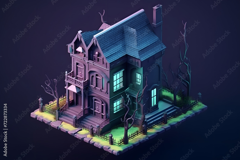 3d rendering isometric scary house