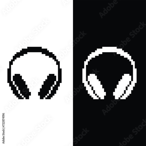 pixel Headphones  icon.  Vector pixel art Headphones  8 bit logo for game