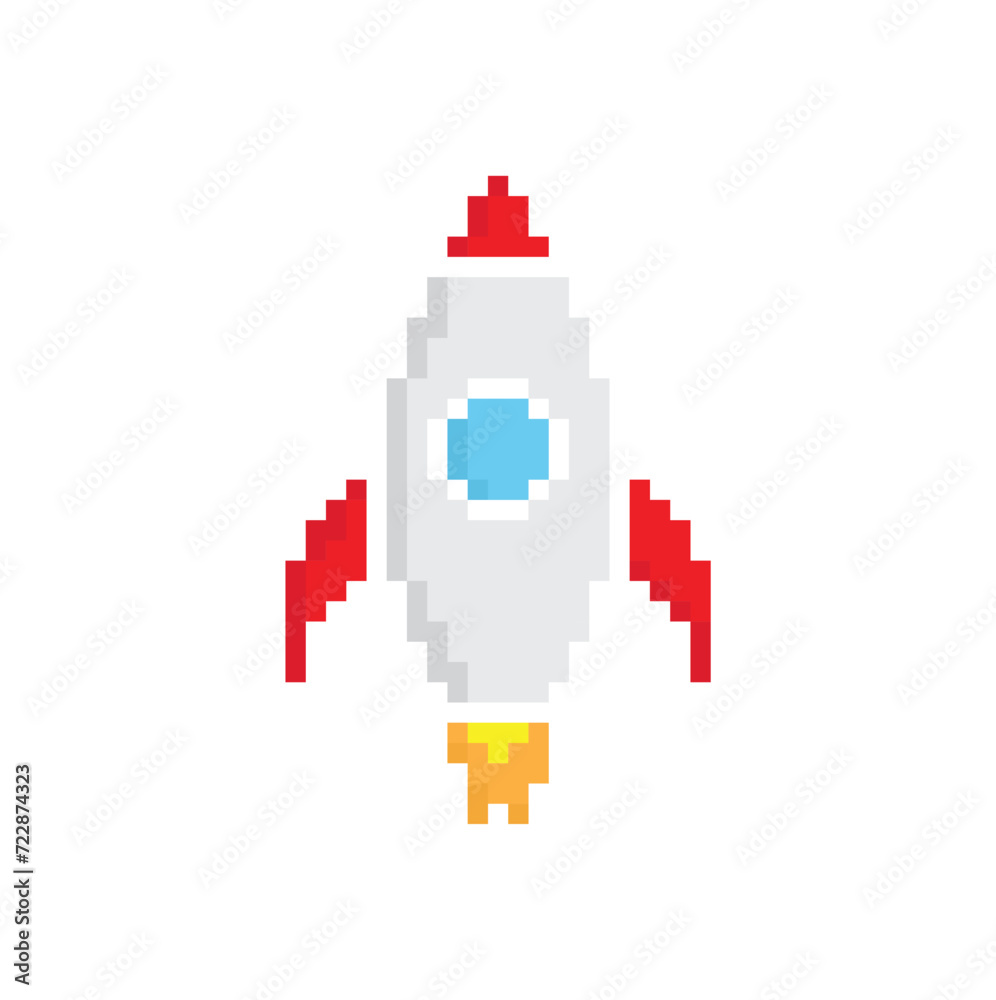 Obraz premium pixel Rocket icon. Vector pixel art Rocket 8 bit logo for game