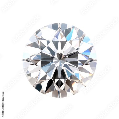 Top view diamond Sparkling light round brilliant 3D rendering illustration isolated