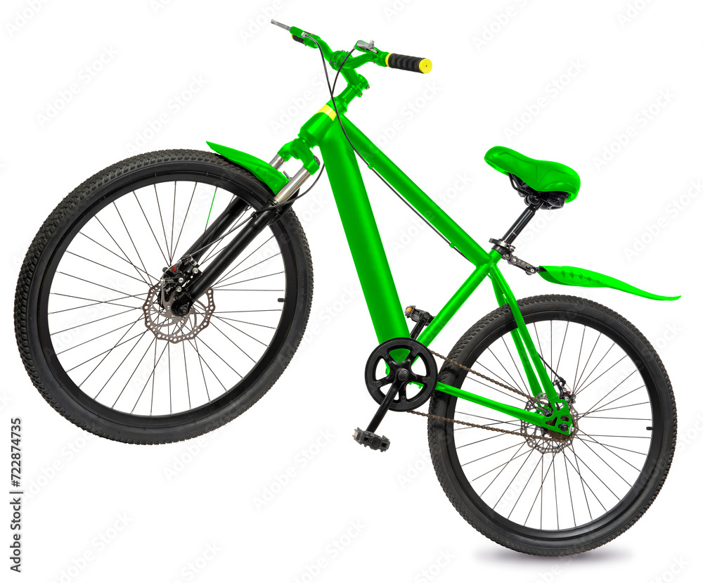 Green Mountain Bike on white, Mountain Bicycle Isolated on White background, With work path.