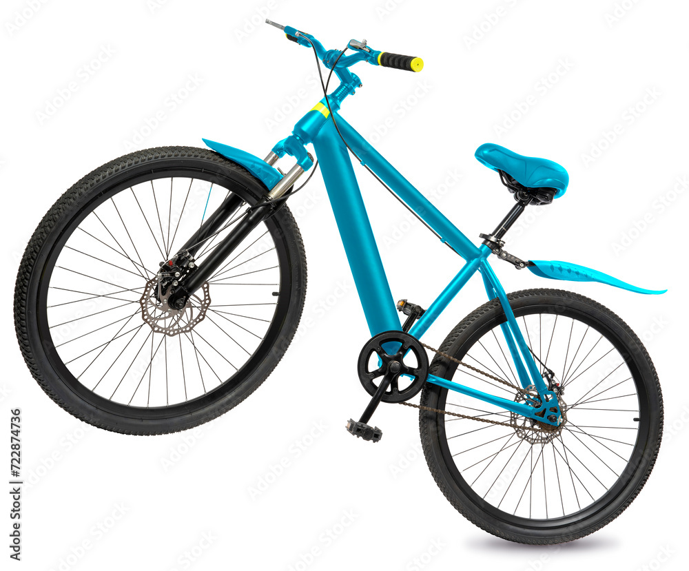 Fototapeta premium Blue Mountain Bike on white, Mountain Bicycle Isolated on White background, With work path.