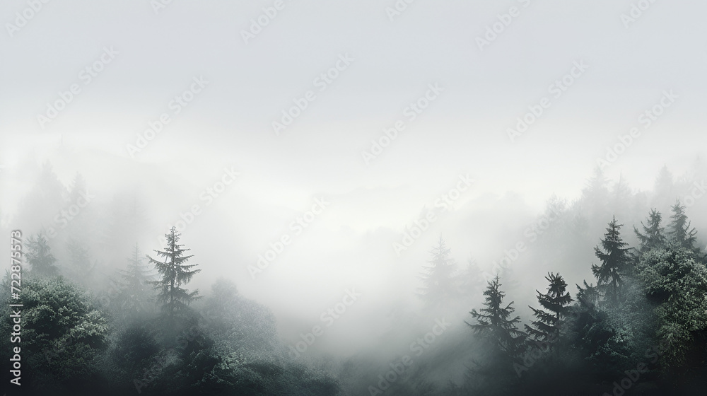 Whispering Veils: A Journey Through the Enigmatic and Mystical Foggy Forest - obrazy, fototapety, plakaty 