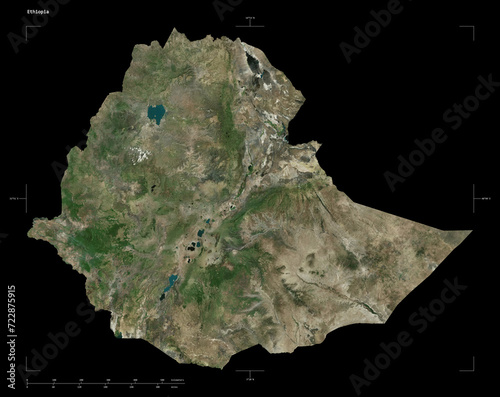Ethiopia shape isolated on black. High-res satellite map