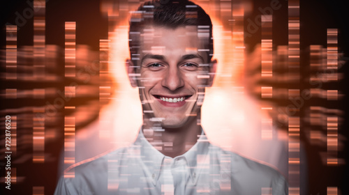 Digital face scanning of a man with hologram features