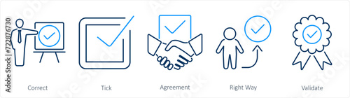 A set of 5 Checkmark icons as correct, tick, agreement